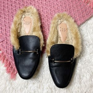 A New Day Black Fuzzy Slip On Loafers Size 8.5
